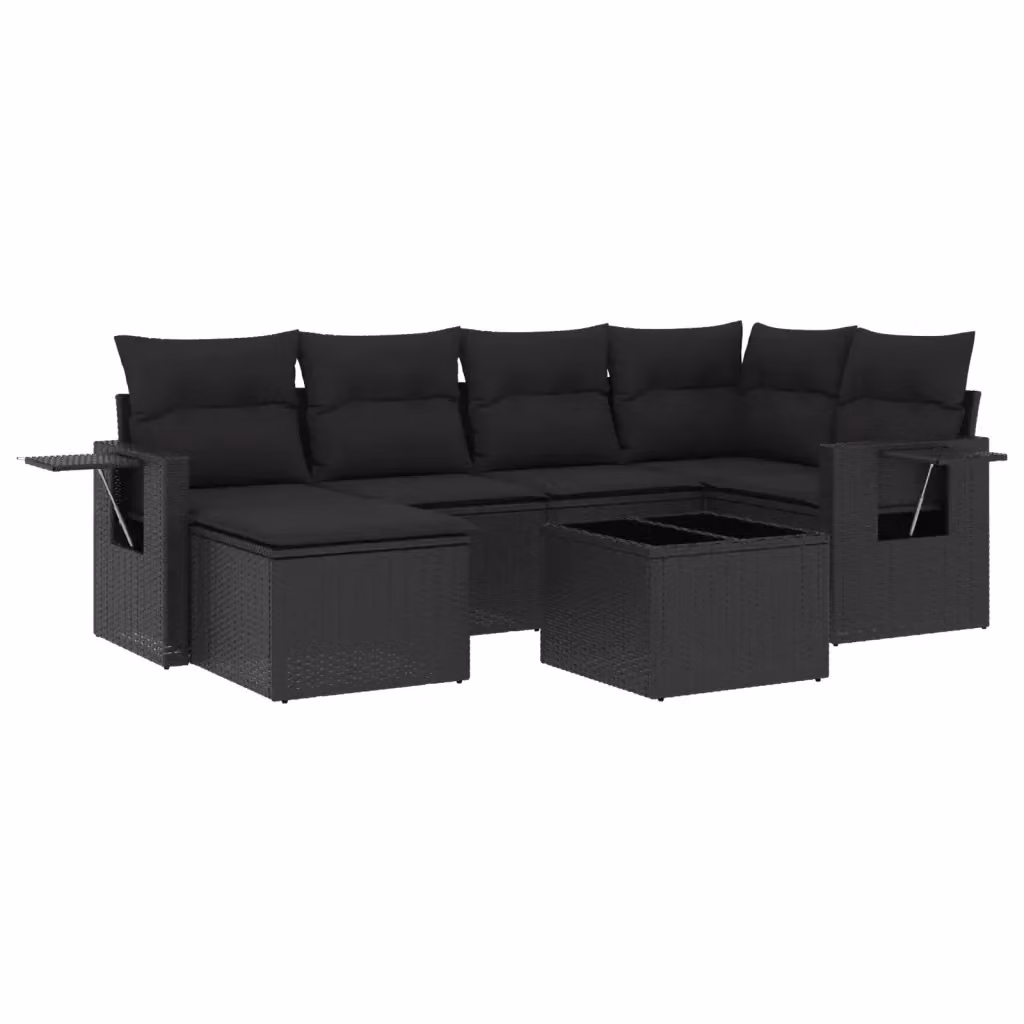 vidaXL Set Divani da Giardino a L con 7 Pezzi in Polyrattan Nero e Cuscini Imbottiti – 2