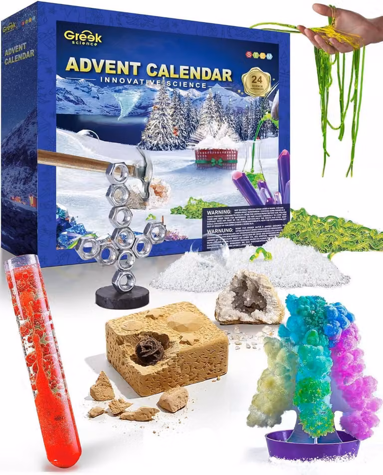 Calendario dell'Avvento 2024 di esperimenti scientifici greci per bambini STEM