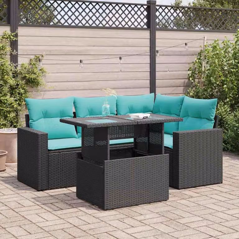 Maison Exclusive - Set Divani da Giardino 5 pz con Cuscini Nero Polyrattan Acacia