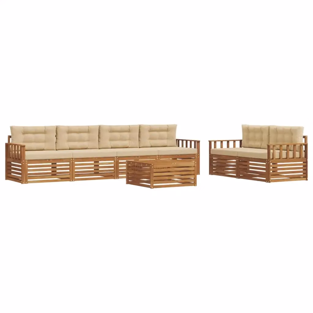 Set di divani da esterno vidaXL a forma di L composto da 7 pezzi in legno di acacia con cuscini beige e tavolino da caffè per giardino e terrazza – 2
