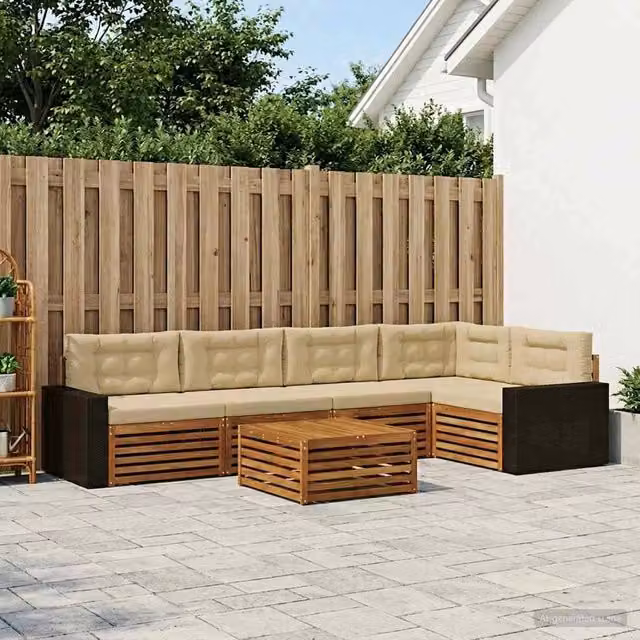 Set di divani da esterno 6 pz Naturale e Beige Poliestere 3383396