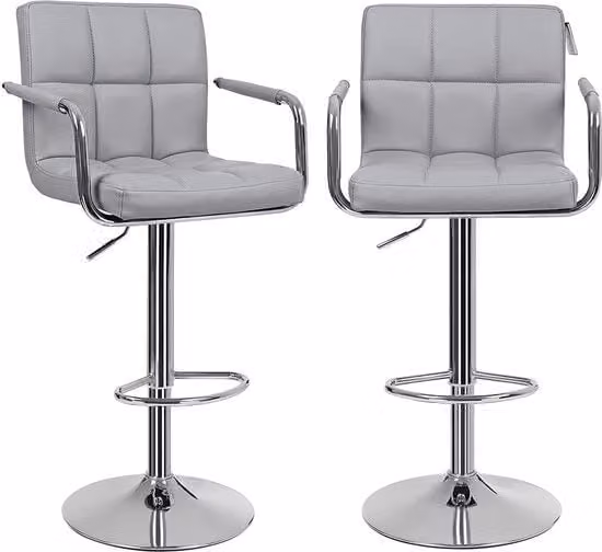 2 x Sedia con braccioli, schienale, sostenibile fino a 200 kg, pelle in imitazione, grigia, 55 x 52,2 x 49 cm