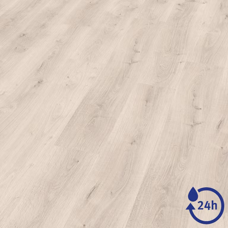 Pavimento laminato EGGER NatureSense* Aqua, modello EL2111, finitura "Pinot Eiche weiss", dimensioni 1292x193x8 mm