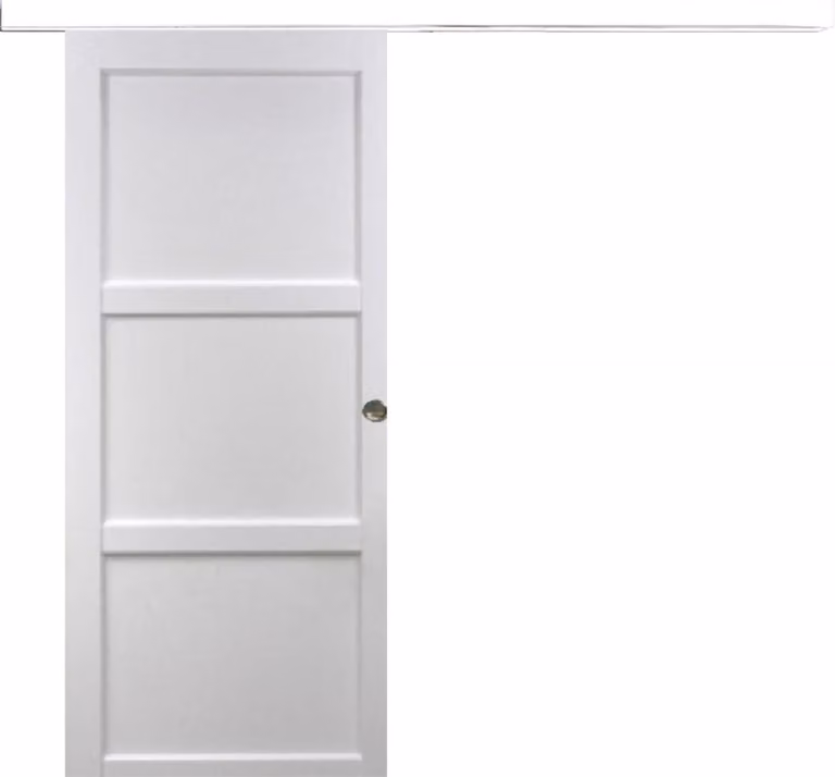 Porta scorrevole Korya bianca a 3 ante H204 x L93 cm, binario in alluminio bianco, conchiglie GD MENUISERIES