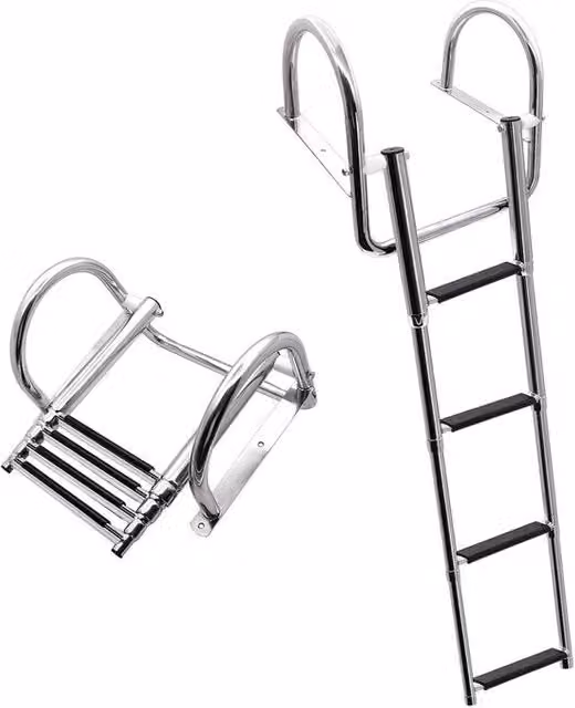 Scala per piscina 4 gradini in acciaio inossidabile pieghevole con balaustre ampie e sportive - Capacità di carico 227 kg - Adatto per coperture di piscine e barche