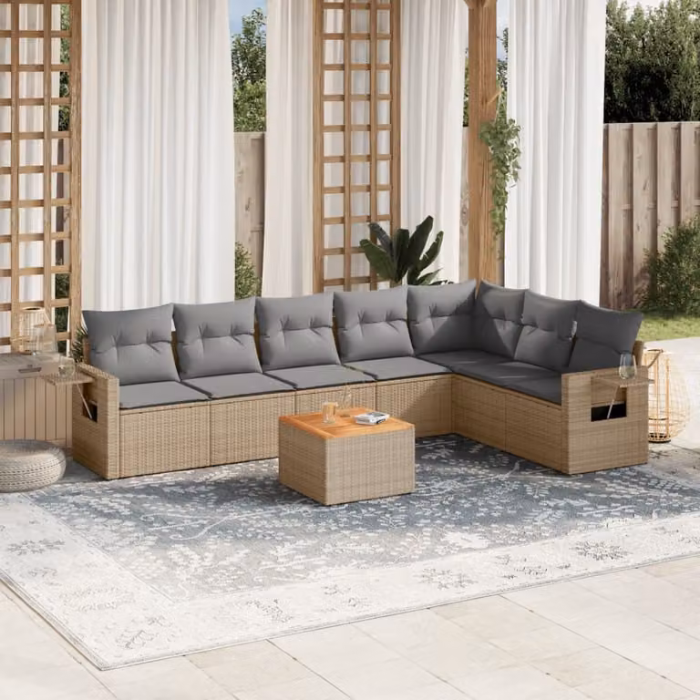 Maison Exclusive - Set Divano da Giardino 8 pz con Cuscini Beige Misto Polyrattan