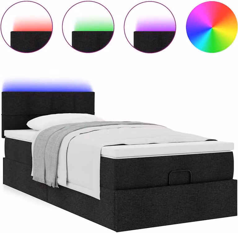 Struttura Letto Pouf con Materasso Nero 90x190 cm in Tessuto