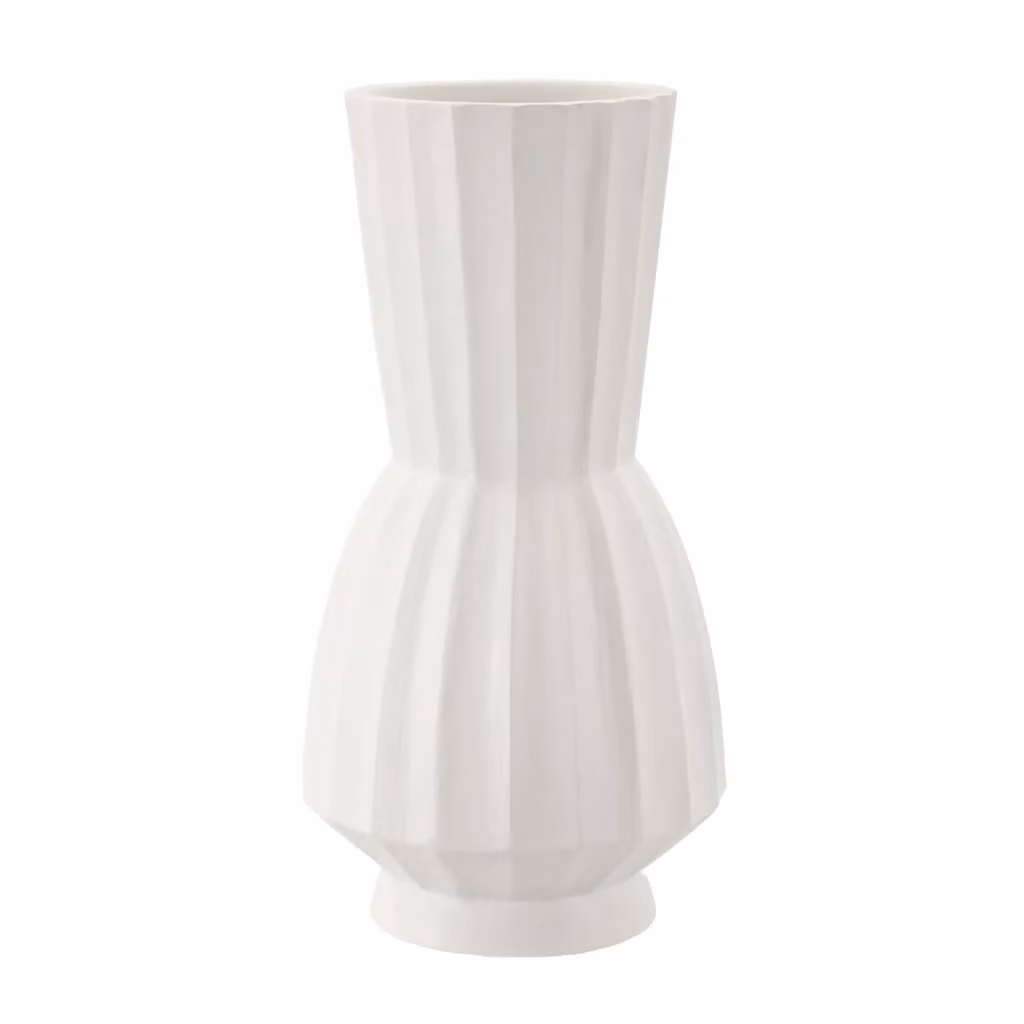 Vaso Daranita in ceramica bianca con lavorazione scanalata e design moderno, forma rotonda, H: 50,0 cm, L/P: 16,5 x 16,5 cm – 2