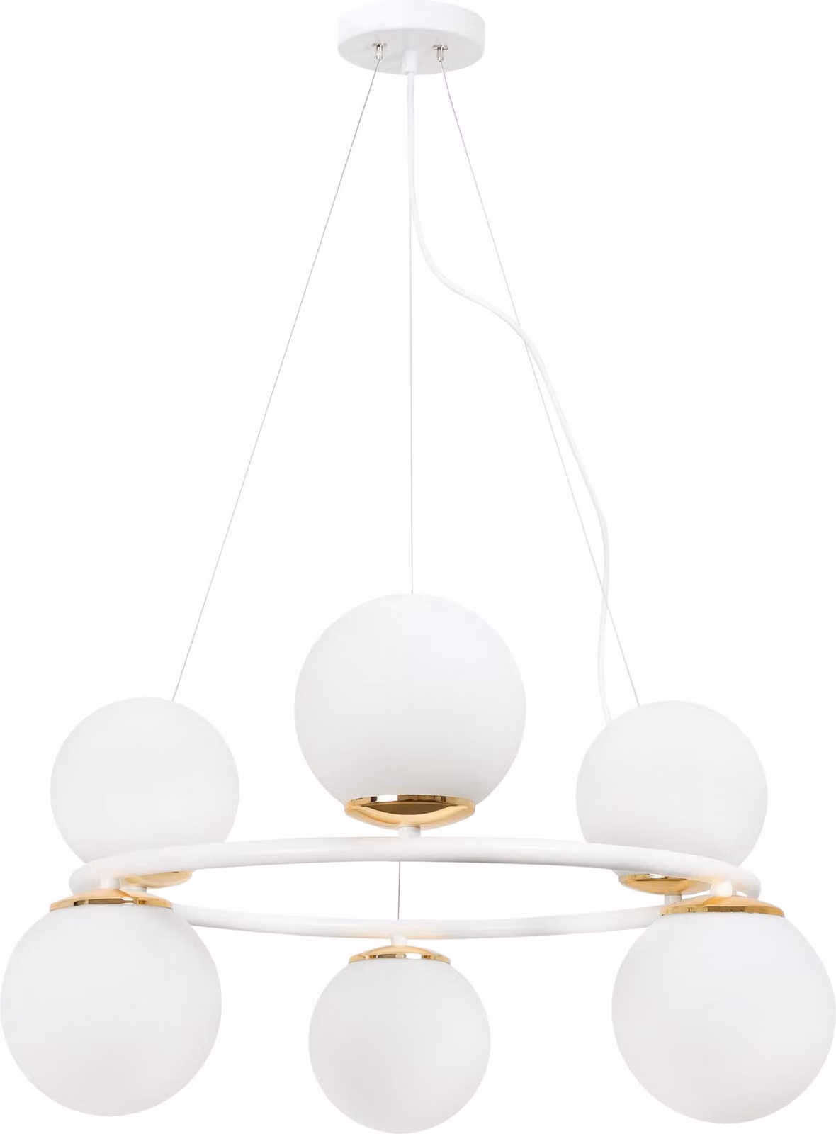 Lampada a sospensione Aura bianco-oro 6 luci vetro bianco E14
