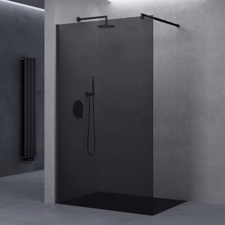 doporro Box Doccia Walk-In 100x200 cm, Parete Doccia Fissa in Vetro Temperato FumšŠ 10 mm con Barra Stabilizzatrice Regolabile e Profilo Nero Opaco šC Bremen02VG