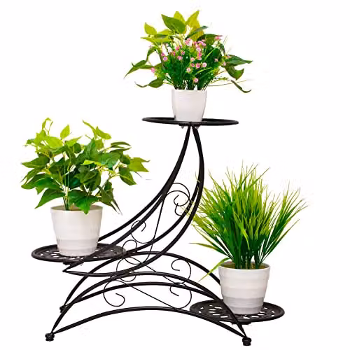 Cre Cra scaffale porta piante Bianco,supporto per piante in metallo,porta fiori,portafiori balcone,porta fiori in ferro battuto da esterno,supporto per fiori,fioriera,scaffal porta piant Nero