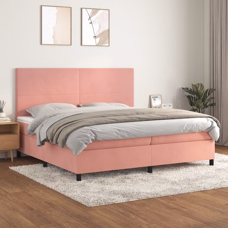 The Living Store Letto a molle con materasso Rosa 200x200 cm Velluto