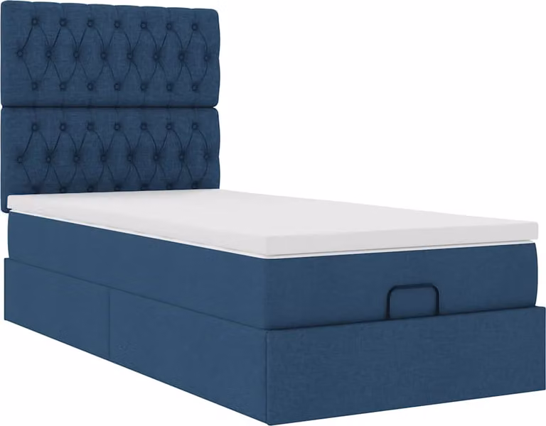 Struttura Letto Pouf con Materasso Blu 90x190 cm in Tessuto