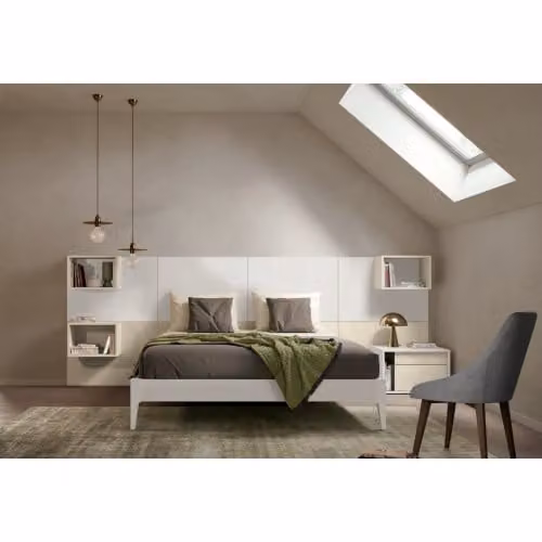 Letto matrimoniale in legno con pannello attrezzato Pepita