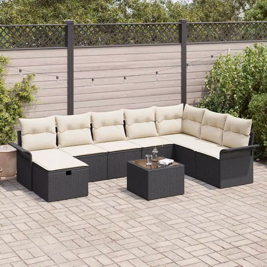 Set Divano da Giardino vidaXL in 9 Pezzi con Cuscini, Struttura in Metallo e Rattan Resistente alle Intemperie – 1