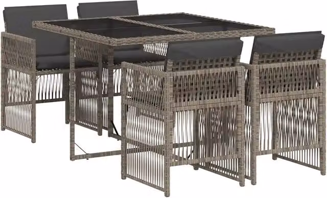 Set da Pranzo da Giardino 5 pz | Set Salotto da Giardino con Cuscini in Polyrattan Grigio