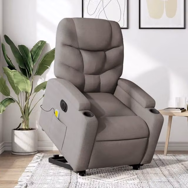 Poltrona Alzapersona Elettrica con Massaggio vidaXL in Tessuto Beige e Grigio per Anziani