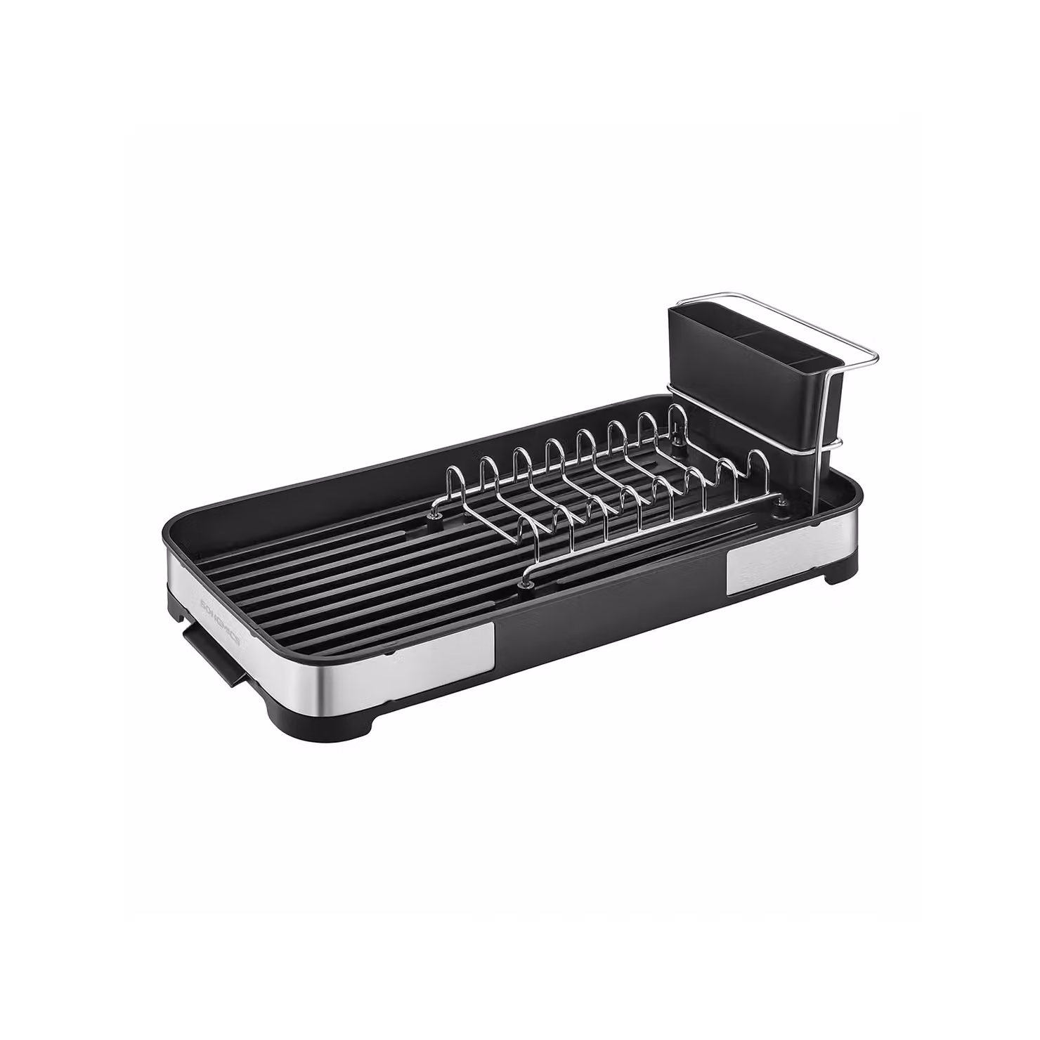 Scolapiatti Asciugapiatti da Banco Stendipiatti in Acciaio Inox Argento e Nero, Argento + Nero