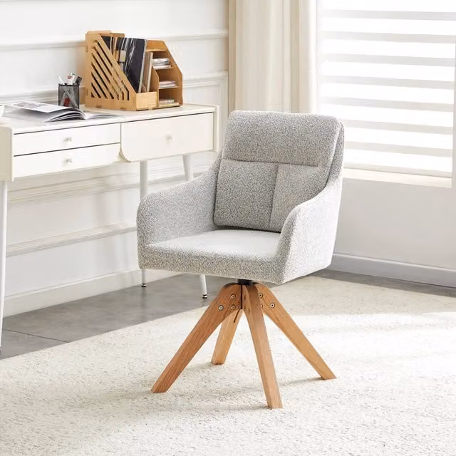 Set di 2 sedie da pranzo girevoli a 360° in velluto grigio chiaro con gambe in legno massello e schienale alto per soggiorno