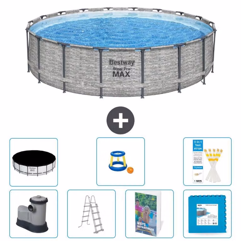 Bestway Steel Pro MAX, piscina in acciaio, forma rotonda, dimensioni 549x122 cm, composta da 6 parti, modello S570