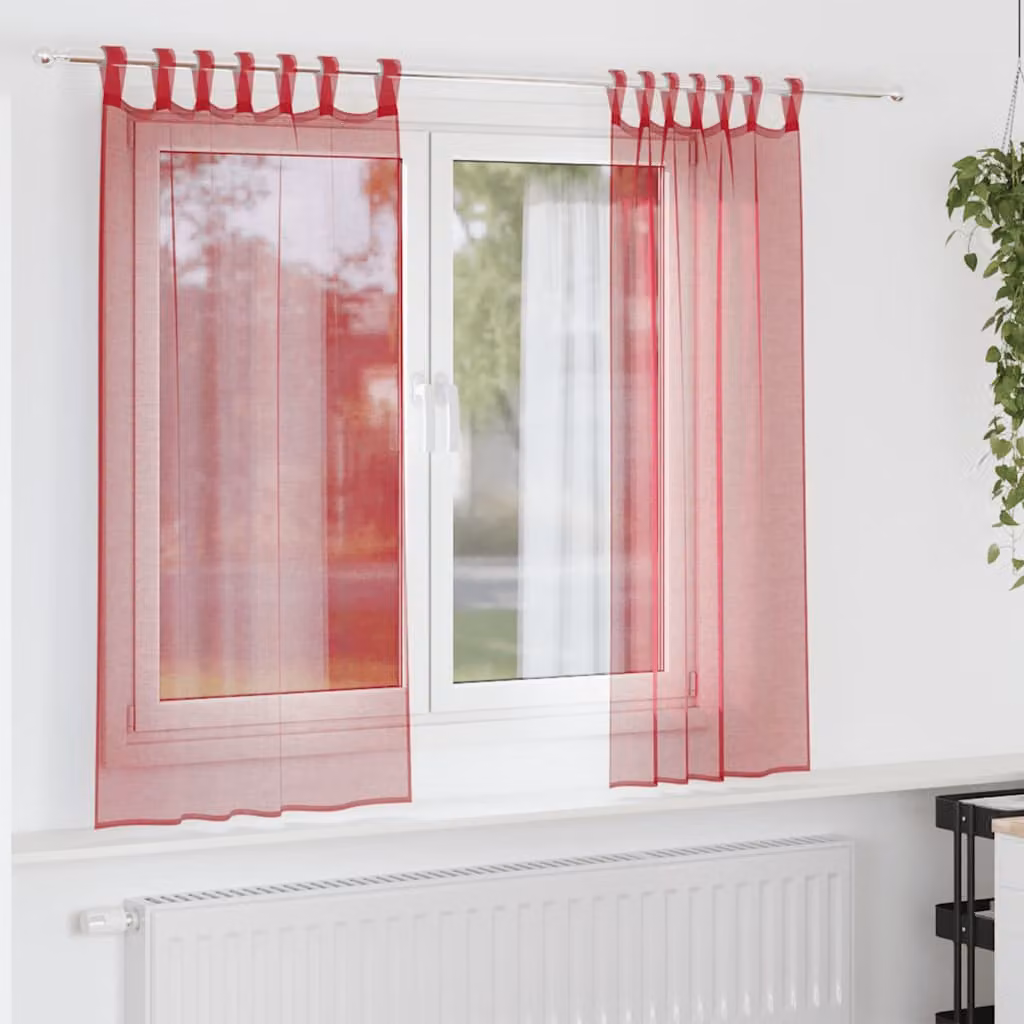 Set di 2 tende semitrasparenti in voile vidaXL, colore rosso, L: 140 cm x H: 175 cm