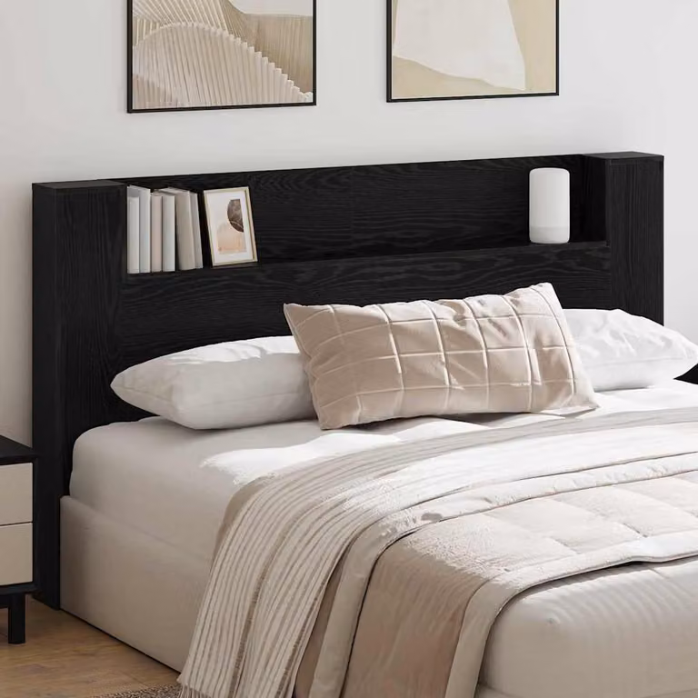 Testiera di stoccaggio con LED e porta USB vidaXL, Rovere Nero, L: 180 cm, H: 104,5 cm, P: 17 cm