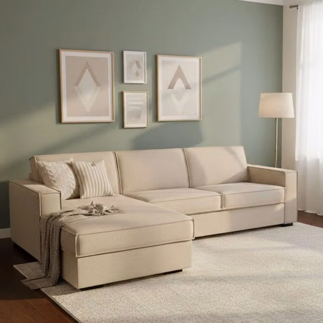Divano Letto Angolare Allaida Talamo Italia con Penisola Contenitore Sinistra, Beige, L: 280 cm, H: 95 cm, P: 45 cm – 1