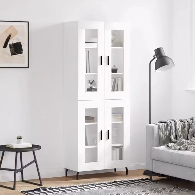 Credenza-Buffet-Armadio da cucina Bianca 69,5x34x180 cm in Legno Multistrato 293201