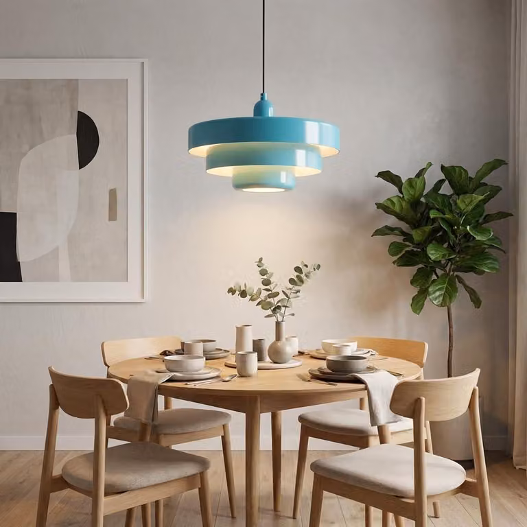 Lampada a sospensione MACARRON, attacco E27, stile Bauhaus, blu, metallo, diametro 35 cm