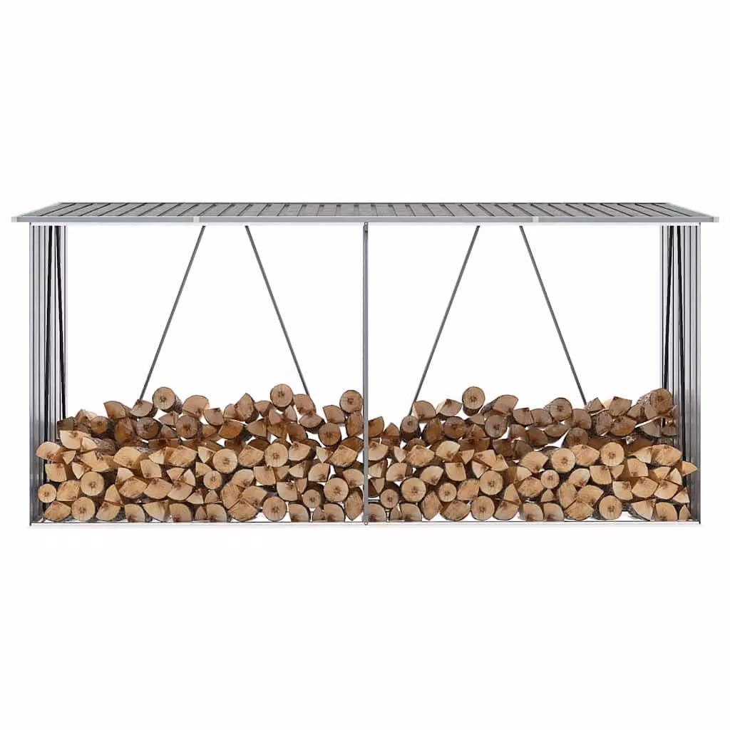 vidaXL Capannone da Giardino Moderno in Acciaio Zincato Grigio L: 330 cm, P: 84 cm, H: 152 cm