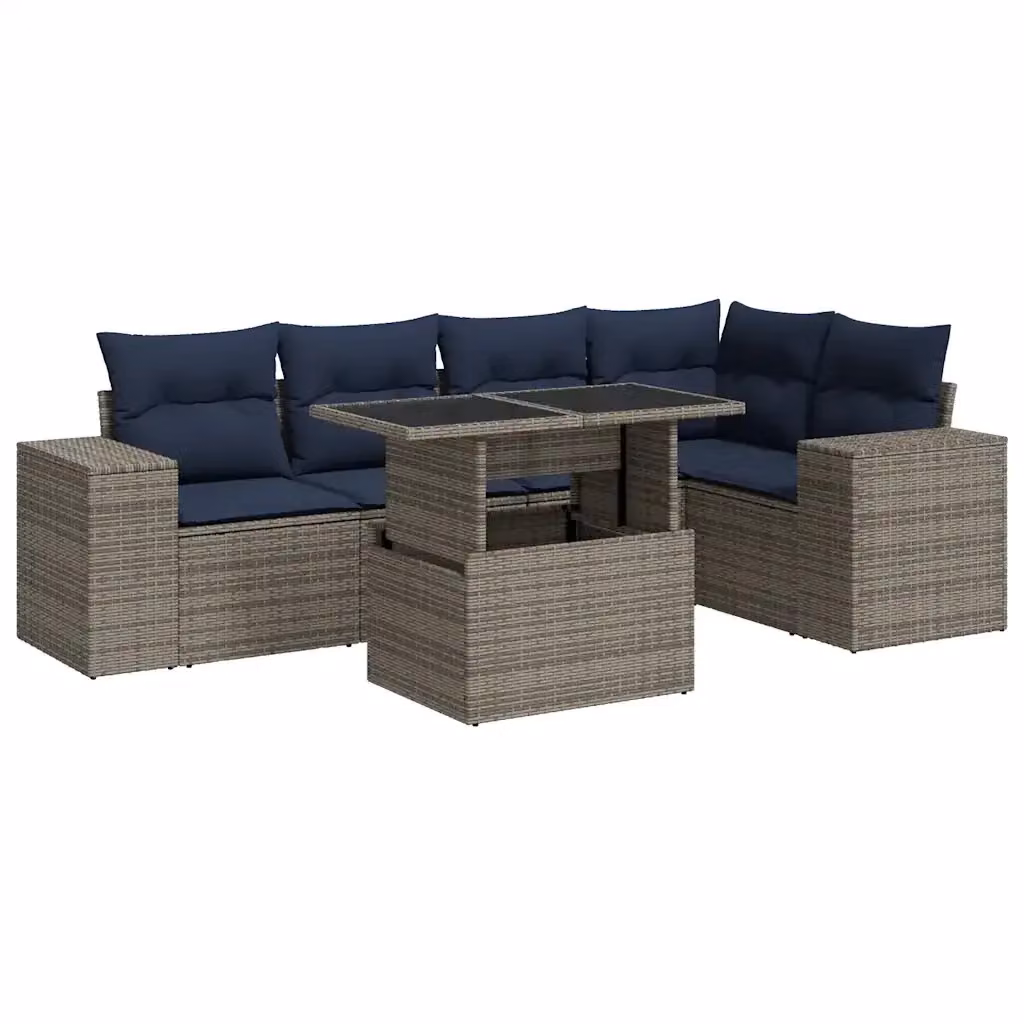 Set Divano da Giardino a L con Polyrattan e Tavolino da Esterno vidaXL, 6 Pezzi con Cuscini e Struttura in Metallo, Colore Nero e Grigio – 2
