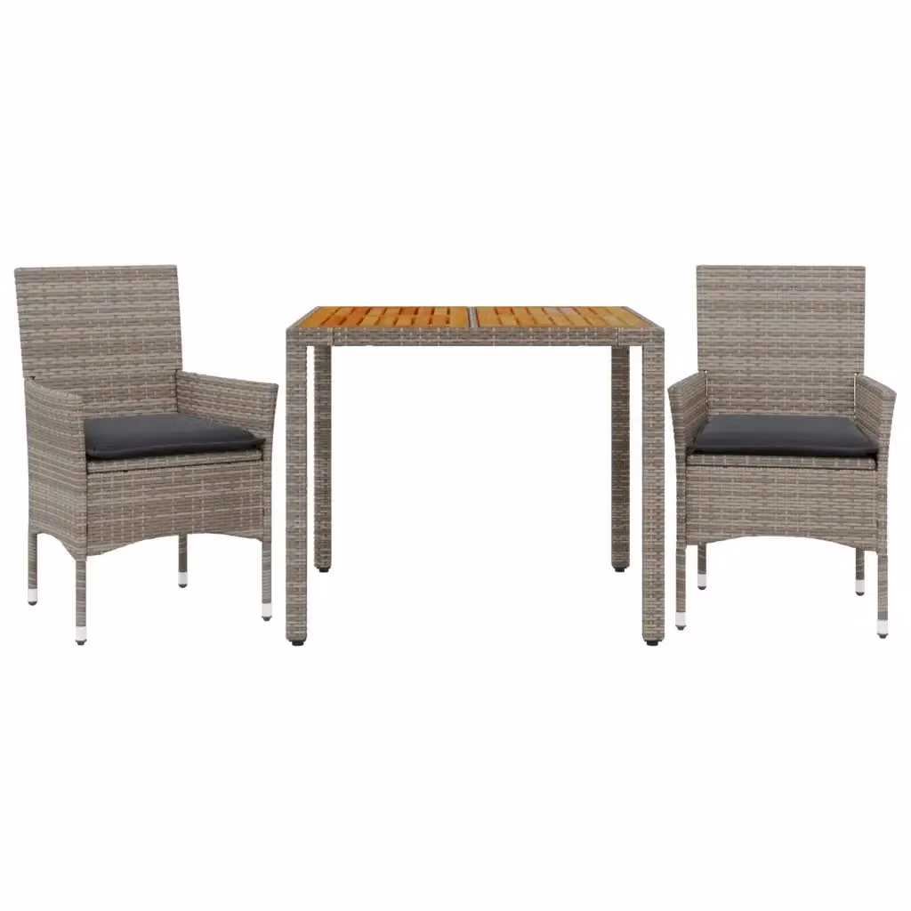 Set da giardino moderno vidaXL in polyrattan e legno di acacia con cuscini grigio – 2