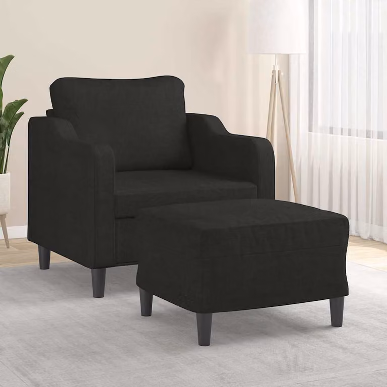 vidaXL Poltrona Relax con Poggiapiedi Nero in Tessuto e Struttura in Metallo e MDF
