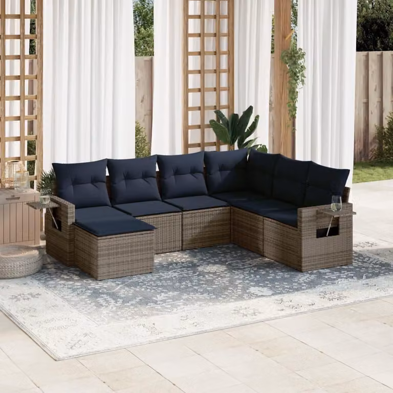 Maison Exclusive - Set divano da giardino 7 pezzi con cuscini, grigio, polyrattan