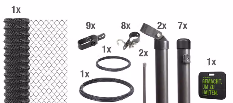 Recinzione in rete metallica Alberts 630997, set completo da fissare nel cemento con basamenti, color antracite metallizzato, altezza 200 cm, lunghezza 15 m