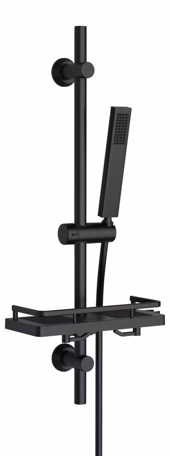 Solidchoice - Set doccia con ripiano e soffione a mano, finitura nera opaca