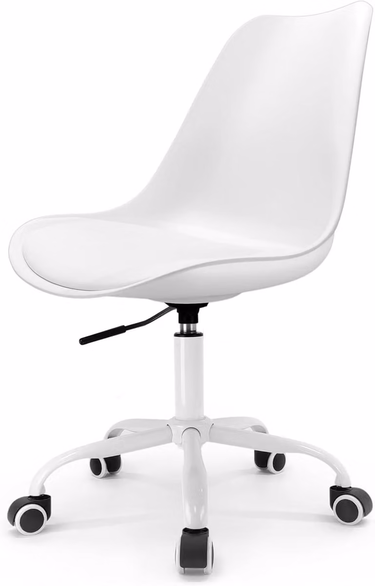 Sedia da ufficio bianca, regolabile in altezza (58 cm), schienale ergonomico, in polipropilene, adatta per l'ufficio
