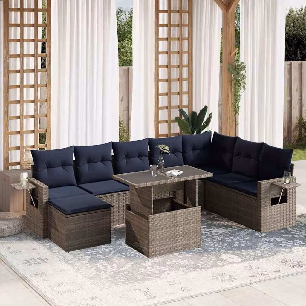 Maison Exclusive - Set di 9 pezzi per giardino con cuscini, grigio, polyrattan