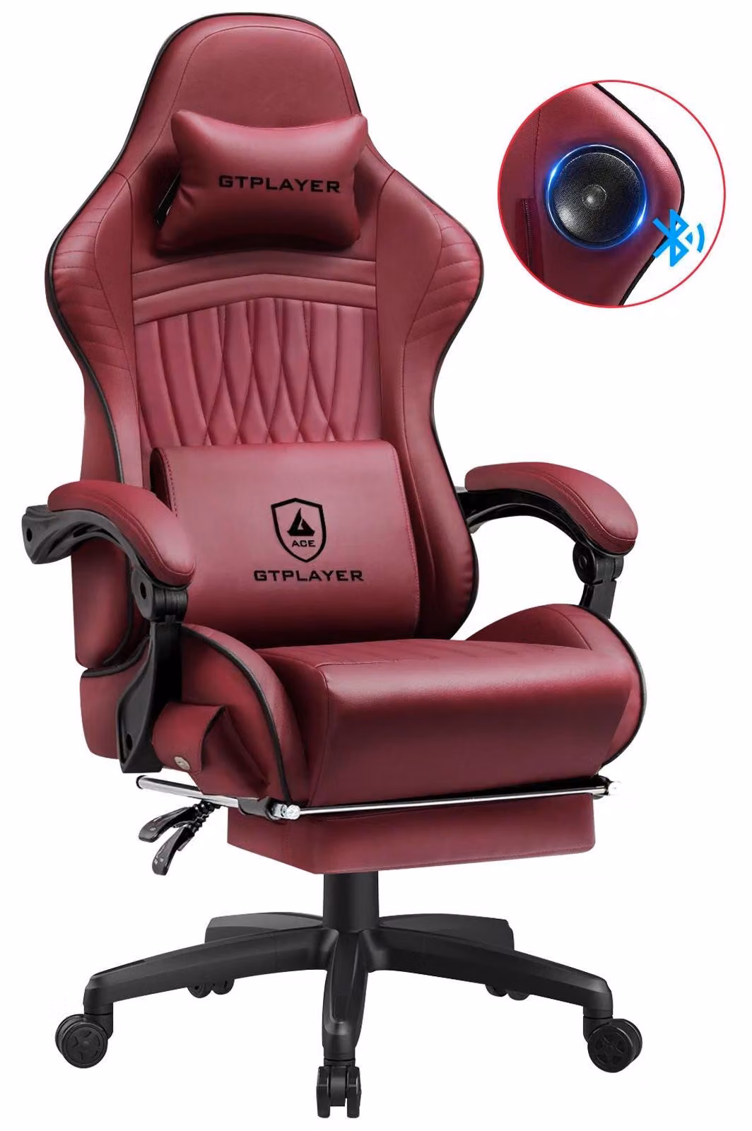 Sedia da gaming - Sedia da ufficio ACE-PRO - Ergonomica - In pelle - Girevole a 360° - Braccioli - Rotelle - 130×59×55 cm - Rosso vino