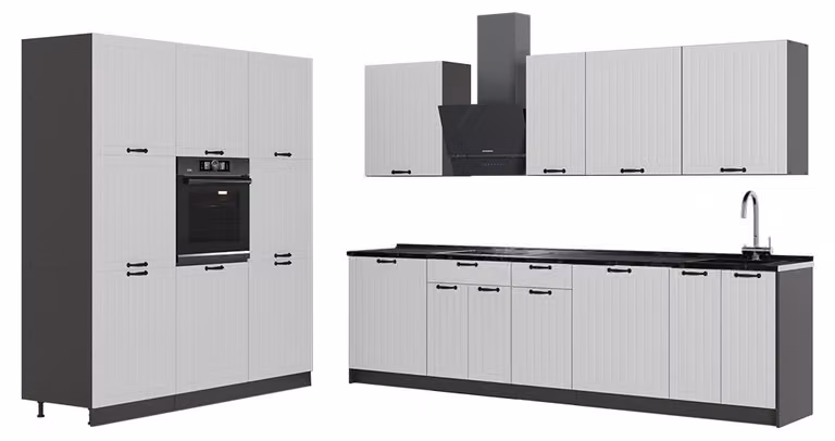 Cucina componibile Vicco Fame-Line Bianco rustico/Antracite 460 cm, PL Antracite, Model 63777