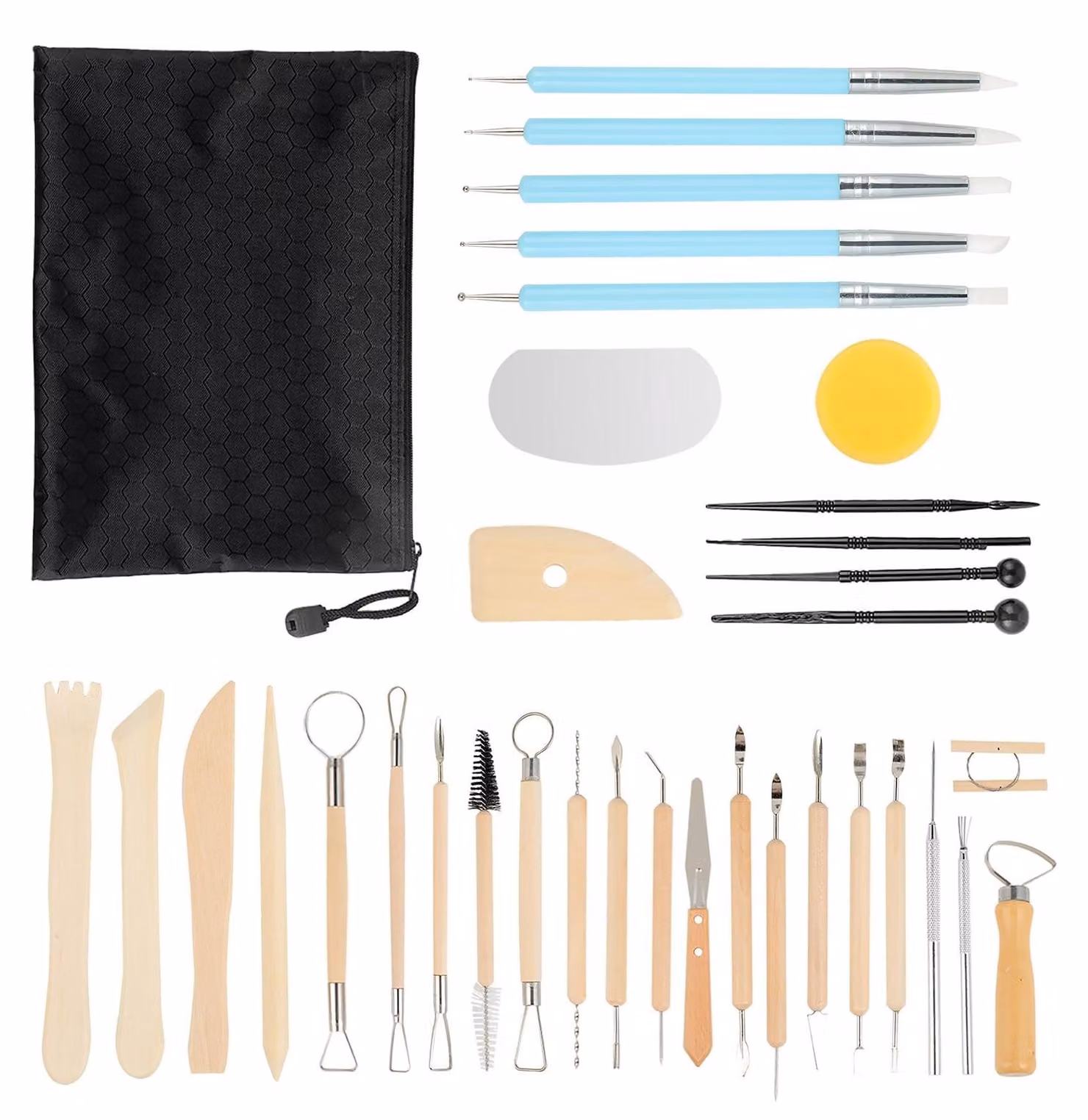 Set di 34 strumenti per la modellazione con argilla, completo di custodia