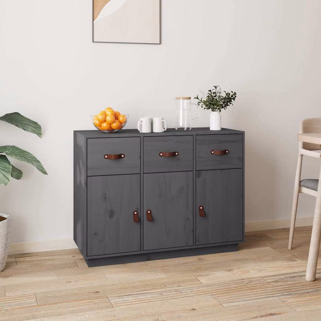 vidaXL Credenza in Legno Massello di Pino Grigio Stile Rustico L: 100 cm, P: 40 cm, H: 75 cm