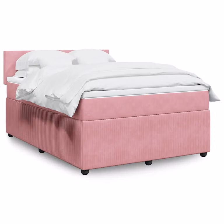 Letto Ibrido vidaXL con Materasso a Molle Insacchettate in Velluto Rosa e Bianco L: 160 cm, P: 200 cm