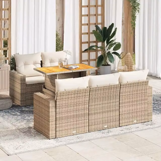 Set Divano da Giardino 6 pz con Cuscini Beige in Polyrattan 3326991