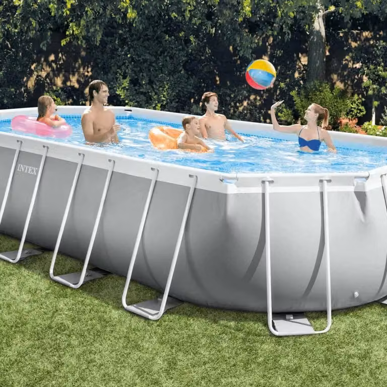 Piscina Ovale Intex Prism Frame con Telaio in Acciaio, Blu e Grigio, L: 610 cm, P: 305 cm, H: 122 cm
