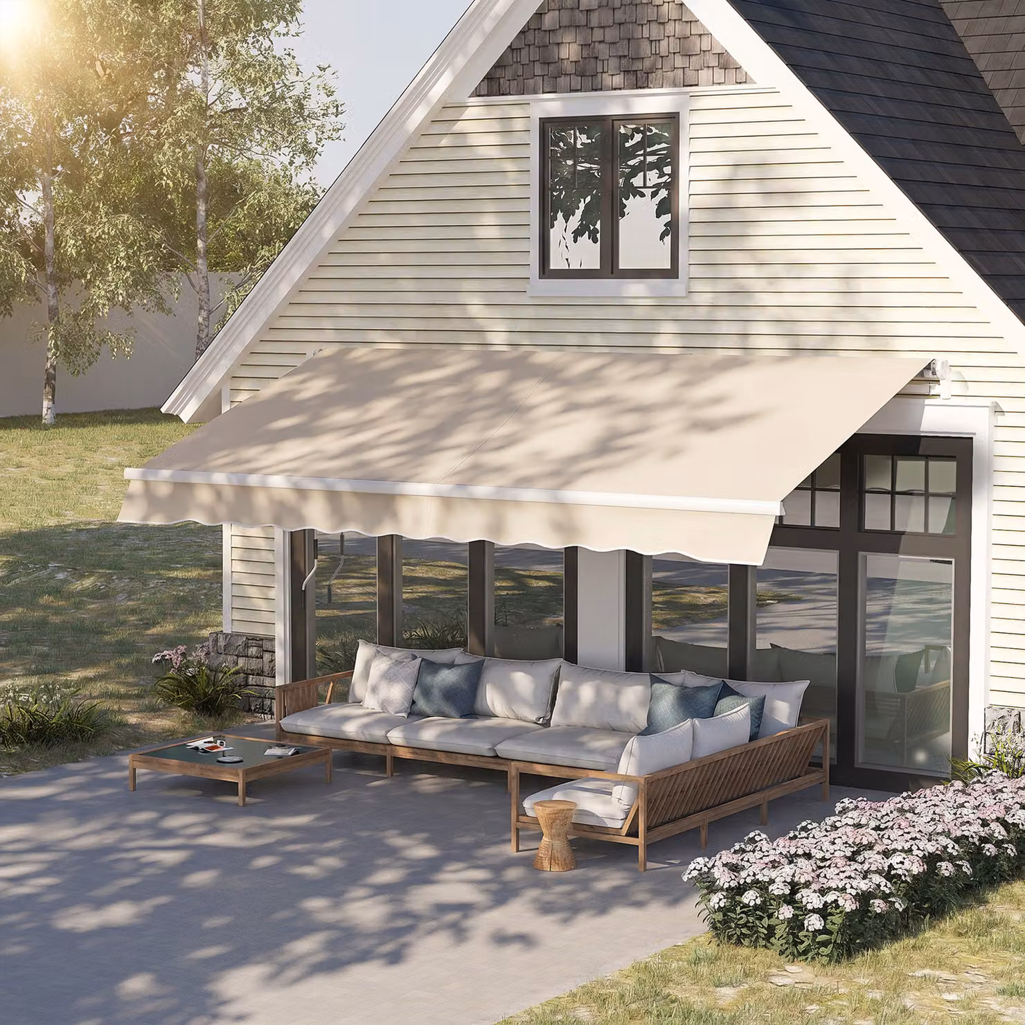 Tenda da sole a bracci Outsunny con manovella in metallo e poliestere, Beige, L: 295 cm x P: 250 cm – 2