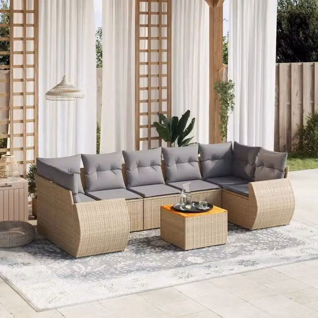 vidaXL Set Divano da Giardino a L 8 pz in Polyrattan con Cuscini Beige e Grigio – 1