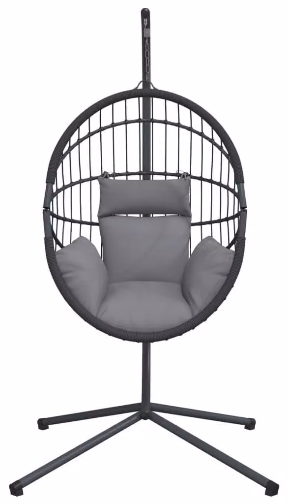 Sedia a dondolo sospesa - Design a forma di uovo, grigia - Realizzata in rattan e acciaio - Adatta per interni ed esterni - Comoda poltrona a dondolo