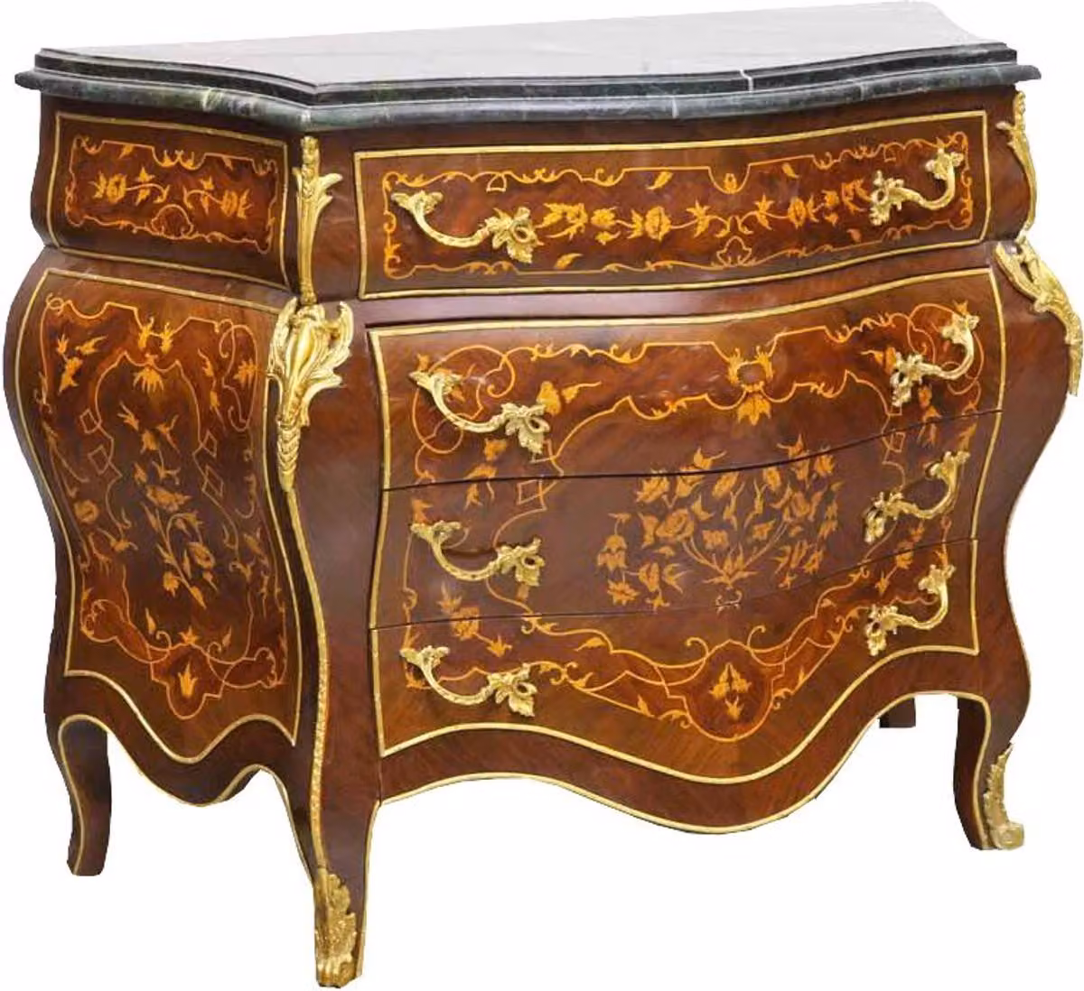 Comò in stile barocco della collezione Casa Padrino, con 4 cassetti e piano in marmo, disponibile nei colori marrone, oro e nero, dimensioni: 110 x 50 x 90 cm (altezza)