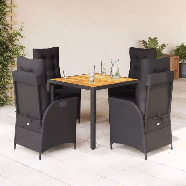 Set da Pranzo da Giardino 5 pz Nero con Cuscini in Polyrattan 3213095